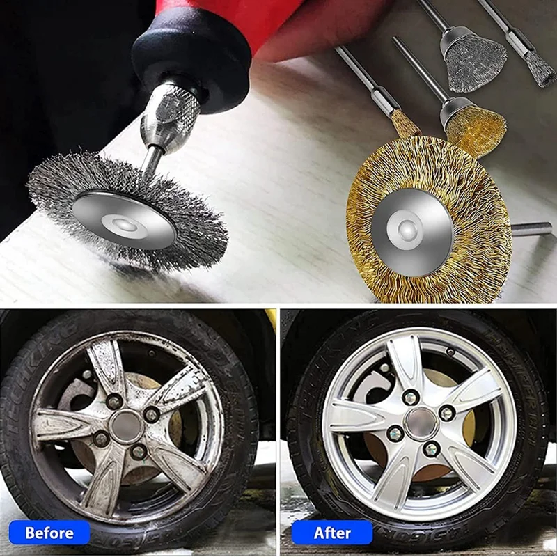 47 Pack Brass Wire Wheel Brush Set Stainless Steel Polishing Wheels Brushes Full Kit Cleaning Rust Brush for Dremel