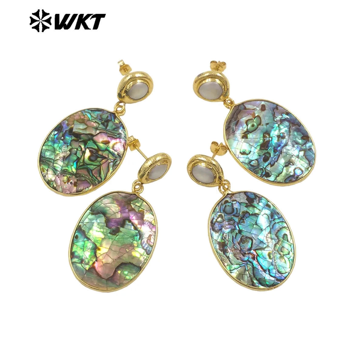 WT-MPE148 Newst Design Pearl Abalone Shell Ellipsoid Shape Earring With 18k  Real Gold Plated For Friends