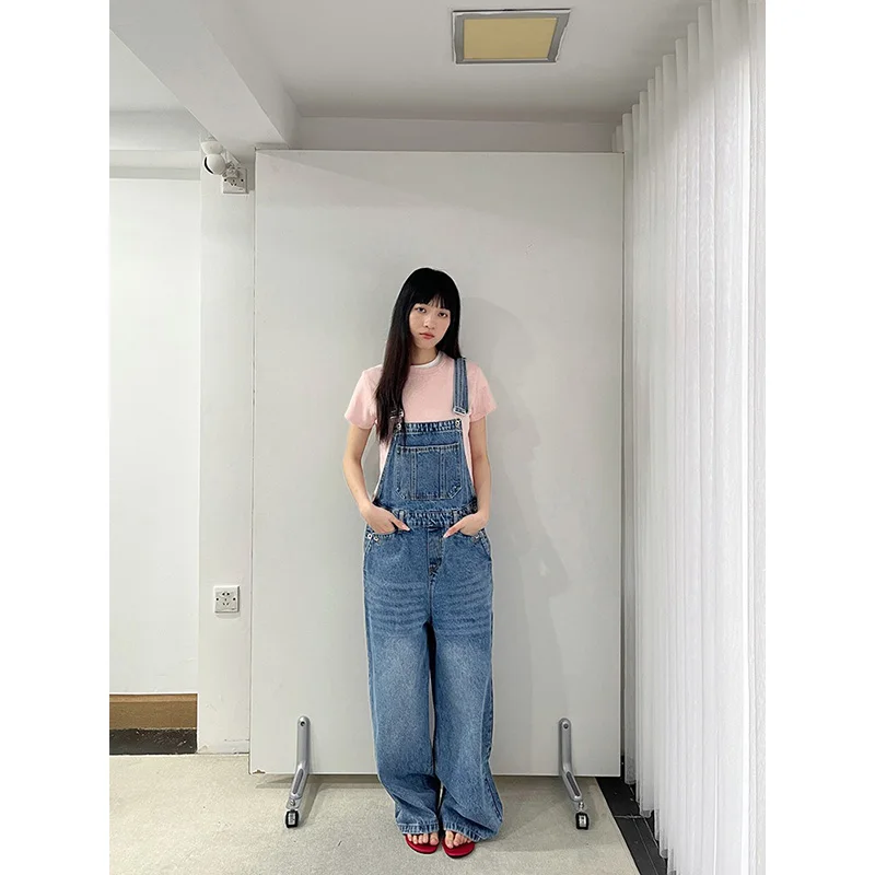 Benuynffy Vintage Front Pocket Loose Denim Overall Jumpsuit Women 2026 Summer New Streetwear Casual Female Straight Leg Jeans view 3