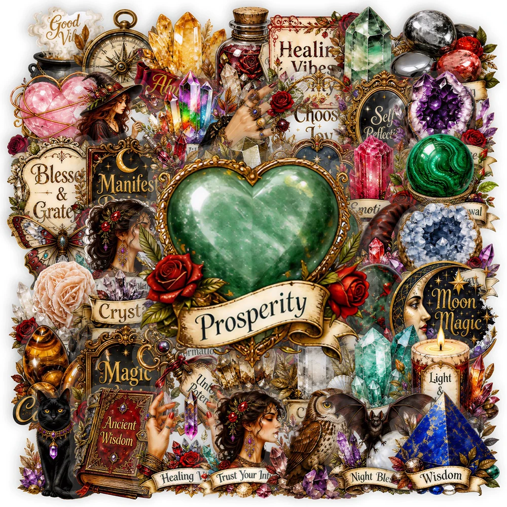 10/30/50pcs Transparency Vintage Magic Crystal Graffiti Stickers Retro Decals DIY Laptop Phone Water Bottle Decoration Sticker