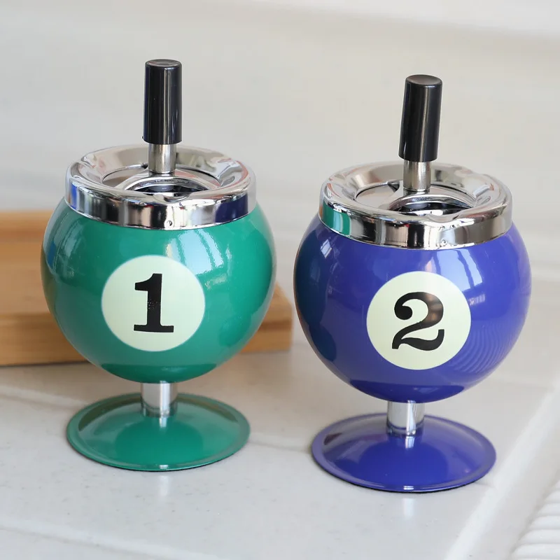 Creative billiard metal ashtray with cover smoke cup anti-fly ash office billiard decorative ashtray