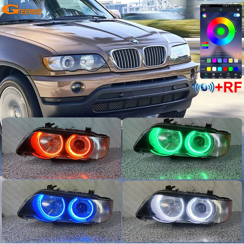 For BMW X5 E53 2000 2001 2002 - 2004 2005 2006 Bluetooth App Ultra Bright Multi Color RGB LED Angel Eyes Kit Halo Rings