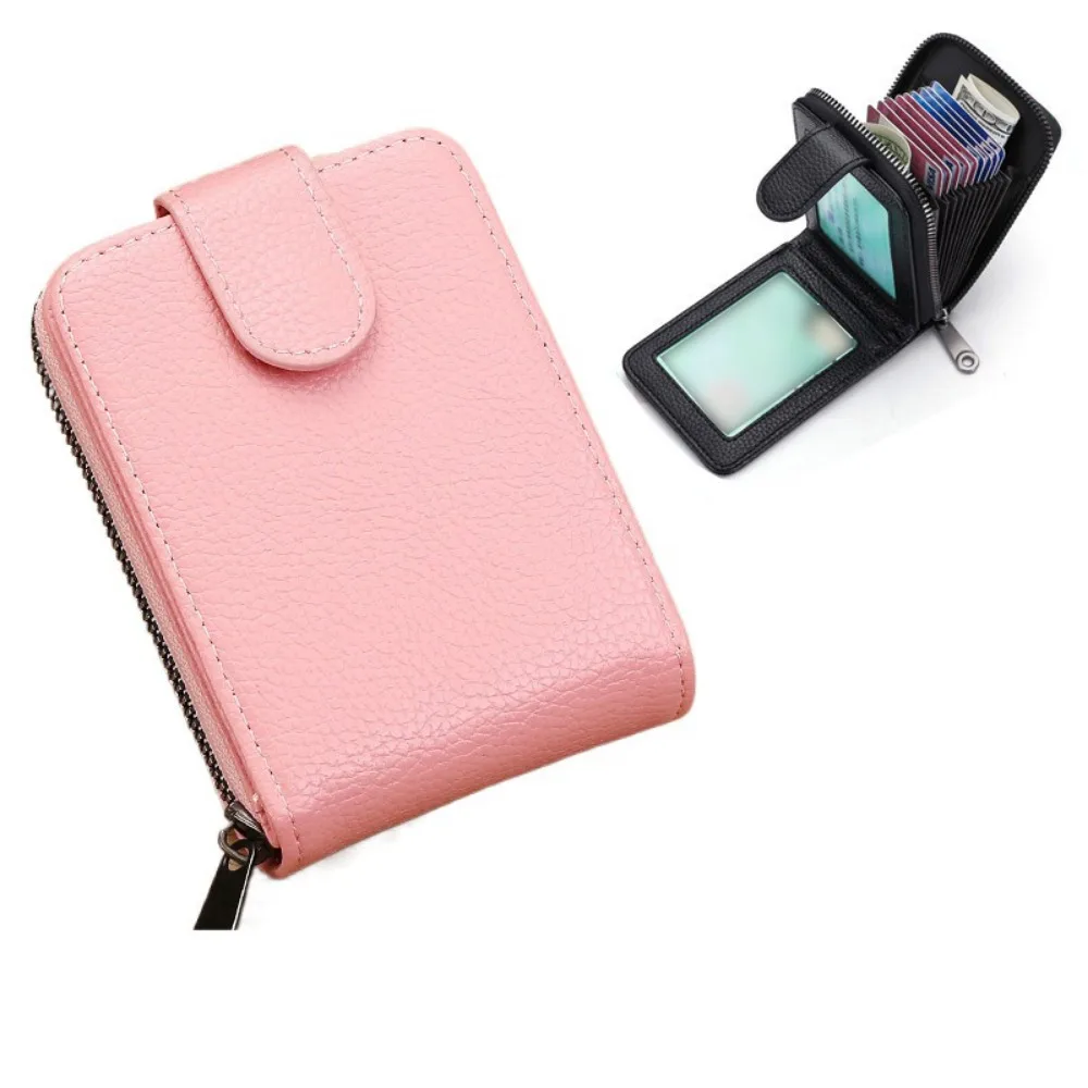 11/16 Slots PU Leather Card Holder with Buckle RFID Protected Men's Zipper Wallet Compact Large Capacity Small Card Bag Female