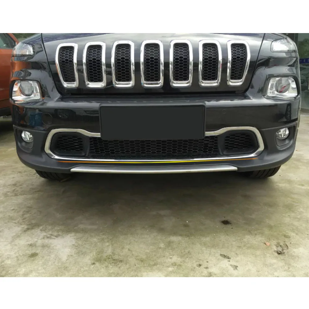 For Jeep Cherokee 2014 2015 2016 2017 Car Body Cover Protection Detector ABS Chrome Trim Front Bottom Grid Grill Grille Panel