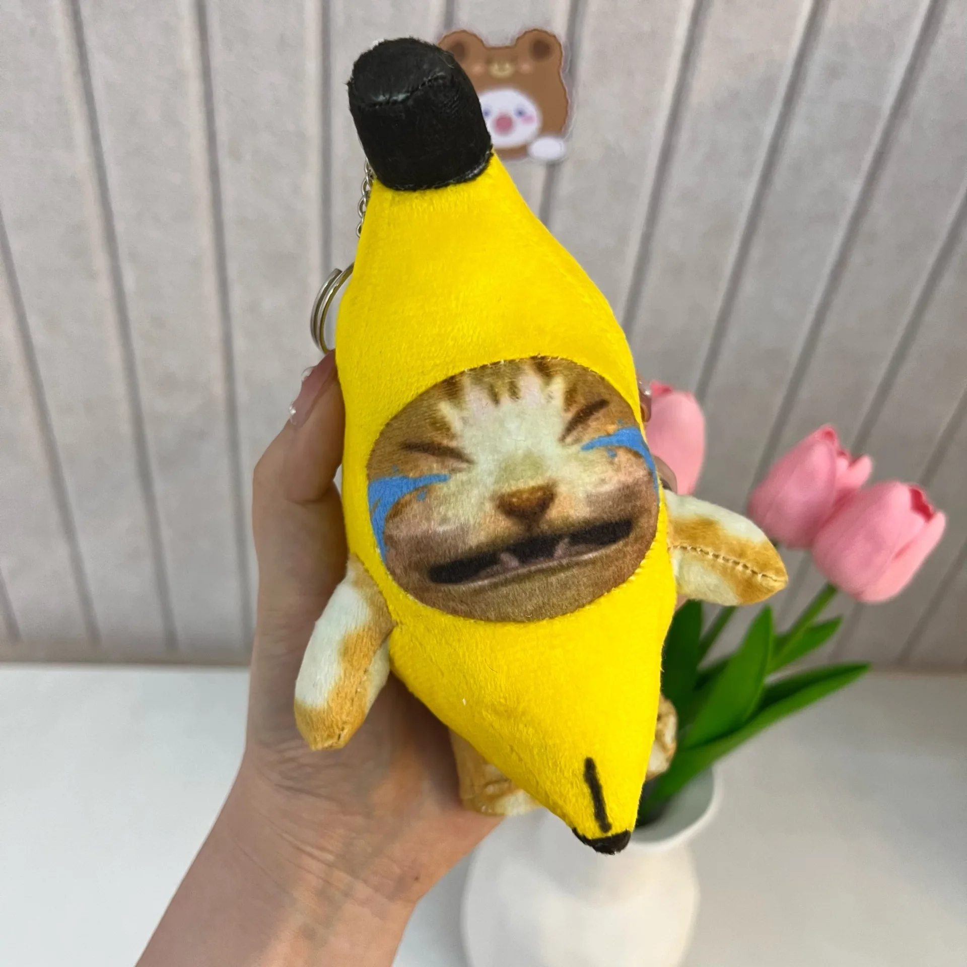 Banana Cat Doll Pendant Keychain Crying Happy Banana Cat Plush Pendant With Sound Toy Car Bag Funny Pendant Keyring Gifts Kids