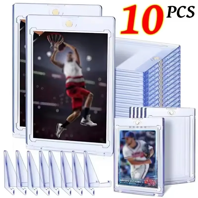 Porta Tarjetas Magnéticas Transparente de 35PT, Soporte Triangular Acrílico para Exhibición de Tarjetas, Funda Impermeable, Estuche de Exhibición para Tarjetas Deportivas de Béisbol
