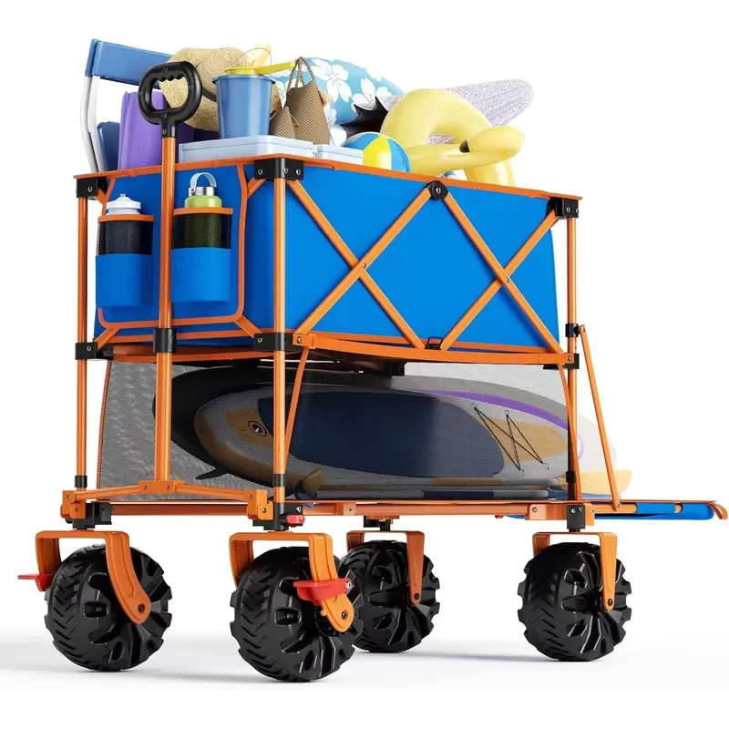 STLF OEM Manufacturer 400L Collapsible Double Decker Beach Wagon with Brakes, Folding Beach Cart with 54
