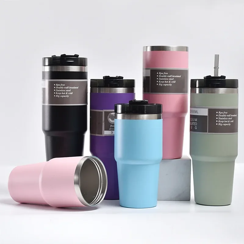 304 Stainless Steel Thermos Cup Double-layer Vacuum with Straw Bingba Cup Outdoor Portable Car Cup