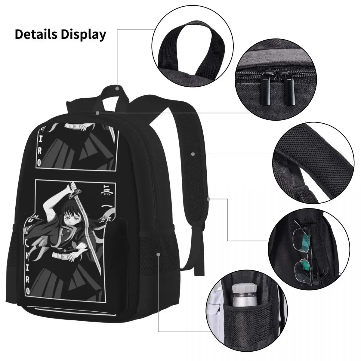 Muichiro Tokito Backpacks Boys Girls Bookbag Students School Bags Cartoon Kids Rucksack Lunch Bag Pen Bag Three-Piece Set