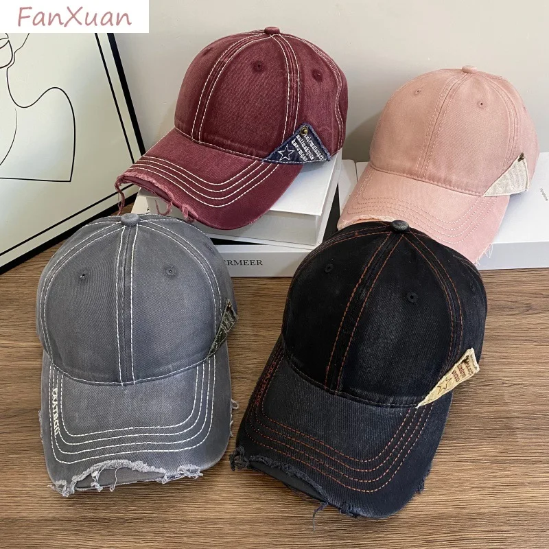Unisex Baseball Cap Cotton Distressed Soft Top Fashion Label on Side