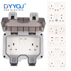 IP66 Waterproof Outdoor Wall Power Socket Box Double Universal/UK Switched Outlet With USB Charging Port with Protective Cover