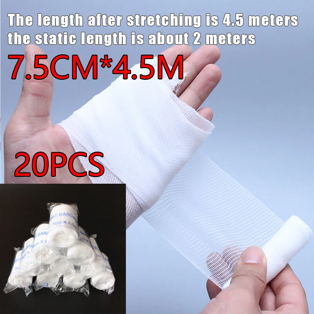 20PCS Wound Care PBT Elastic Bandage Breathable Cotton Dressing Gauze Emergency First Aid Medical Nursing Survival Kit