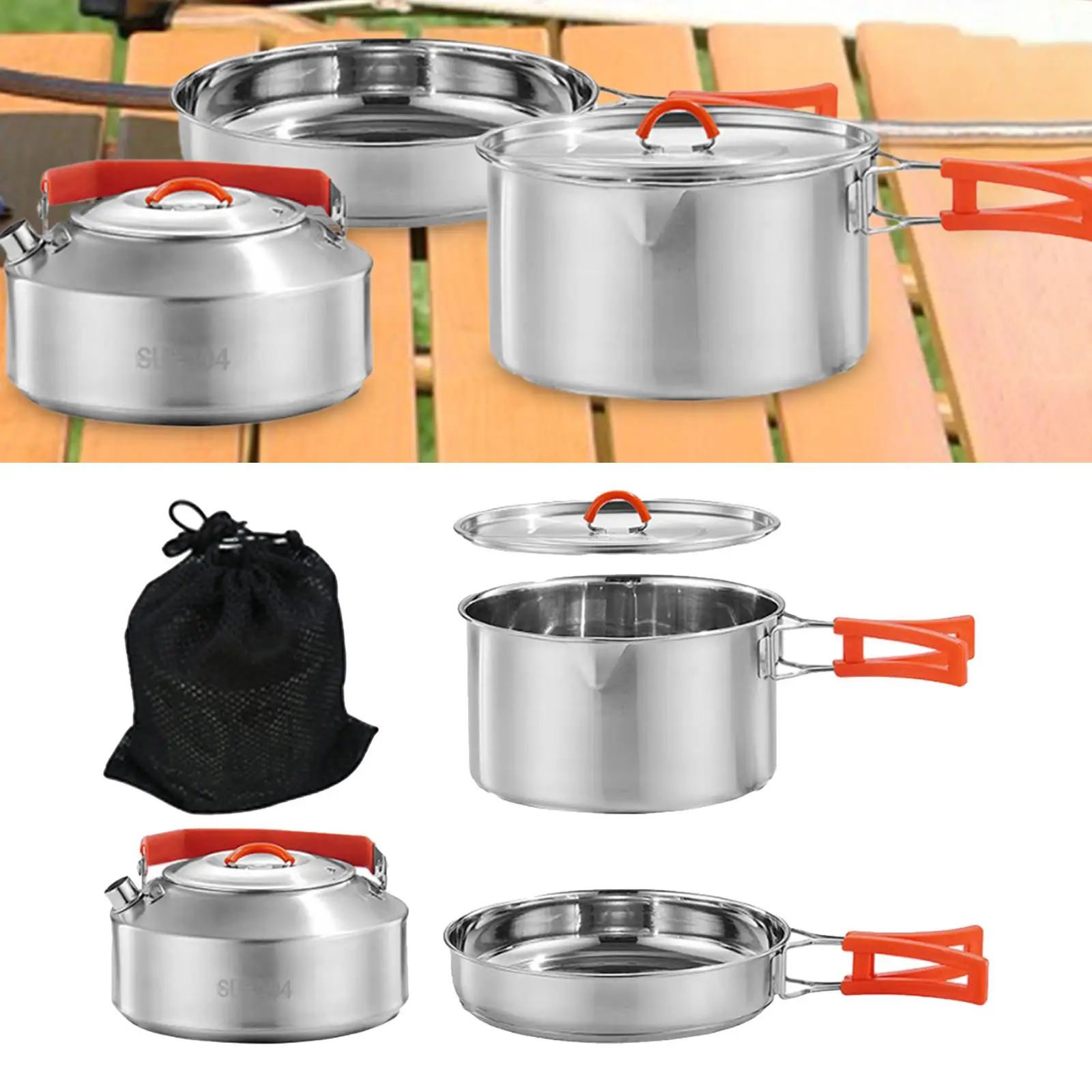 

Camping Cookware, Compact/Lightweight/Durable Camping Pot and Pan Set, Camping Cooking Set, Included Mesh Carry Bag