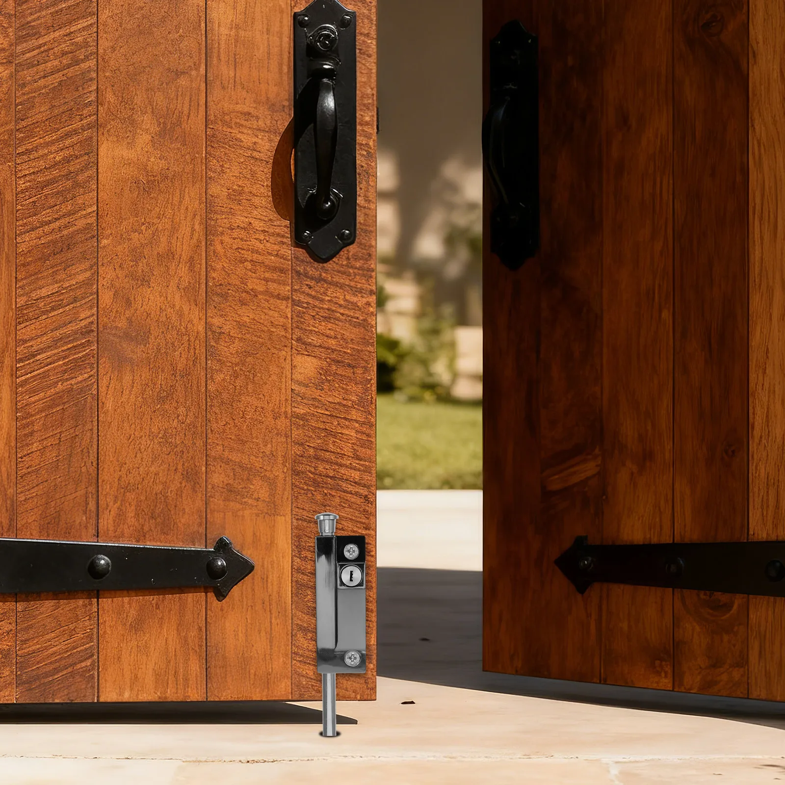 Spring Loaded Door Latch Floor Bolt Surface Mount Lock for Barn Patio Sliding Doors Anti Theft Security
