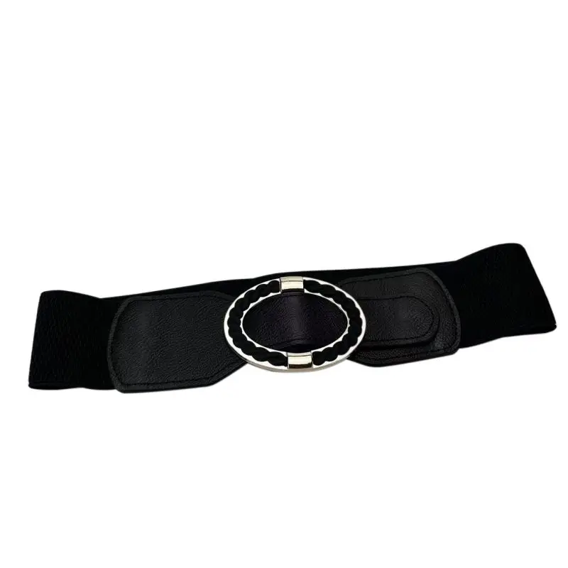 Women Elastic Waist Belts Fashion Wide Stretchy Ladies Alloy Buckle Belts for Dress