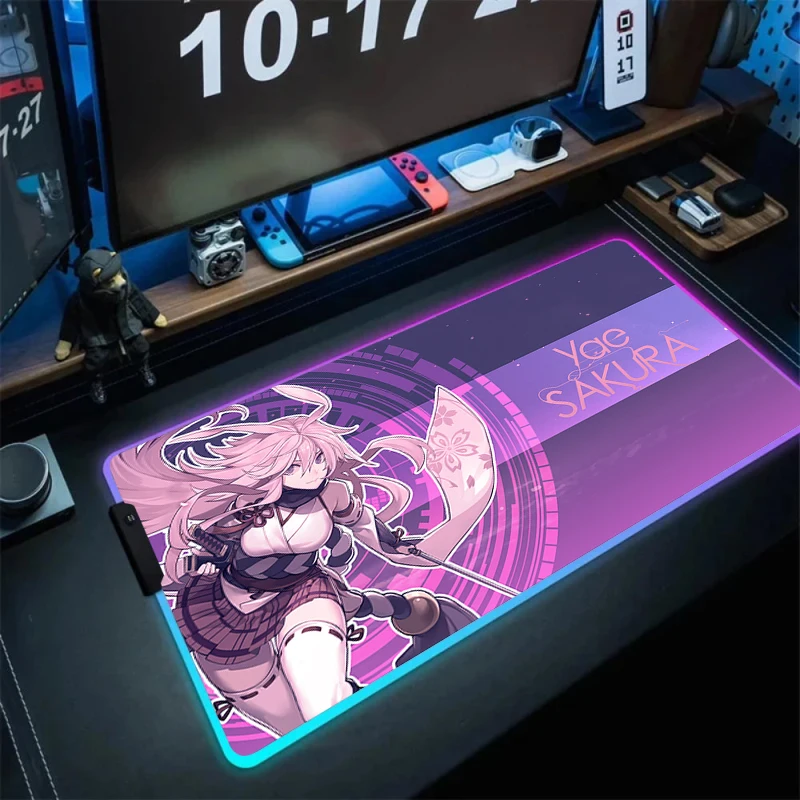 

Большие Игры Honkai Impact 3 RGB коврик для мышки с аниме Pc Клавиатура для ноутбука геймера Xxl коврик для мыши светодиодный люминесцентный резиновый мягкий Настольный коврик для ПК