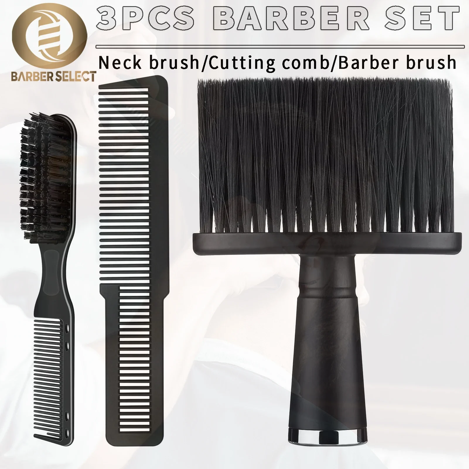 

3Pcs Barber Haircut Set With Neck Duster Cleaning Brush Barbershop Hair Cutting Comb for Men Beard Brush Salon Styling Tools