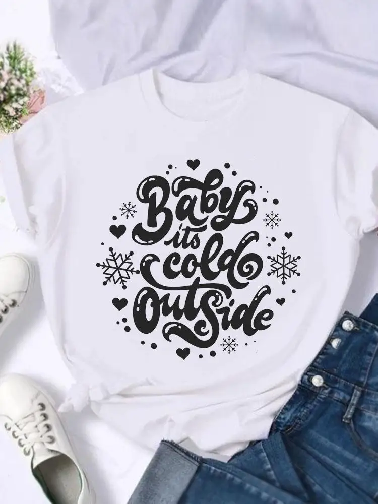 Women Holiday Shirt Clothing Print T Top Merry Christmas Snow Letter Trend 90s New Year Graphic T Tee Fashion 2025T-shirts