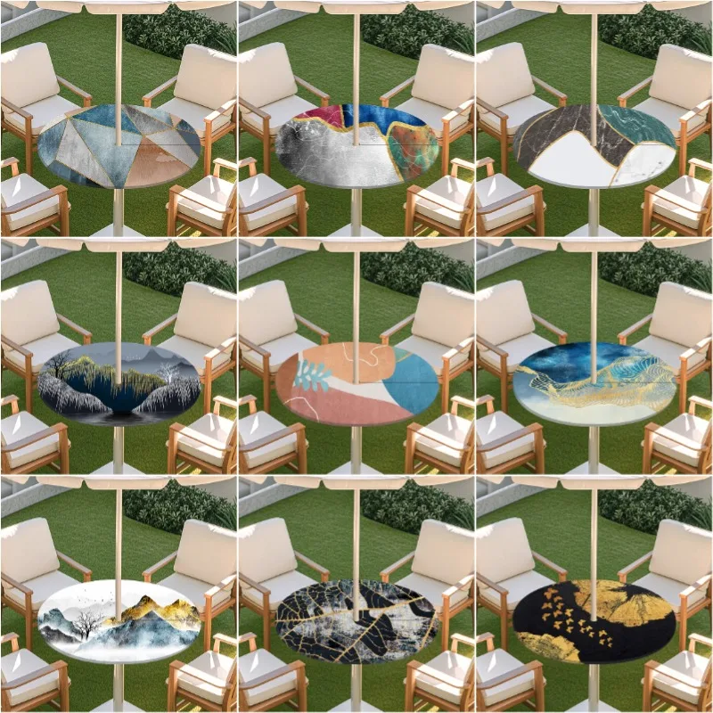 S/M/L Outdoor Umbrella Hole Round Table Cover Waterproof Dining Picnic Camping Courtyard Tablecloth Elastic Fitted Table Cloth