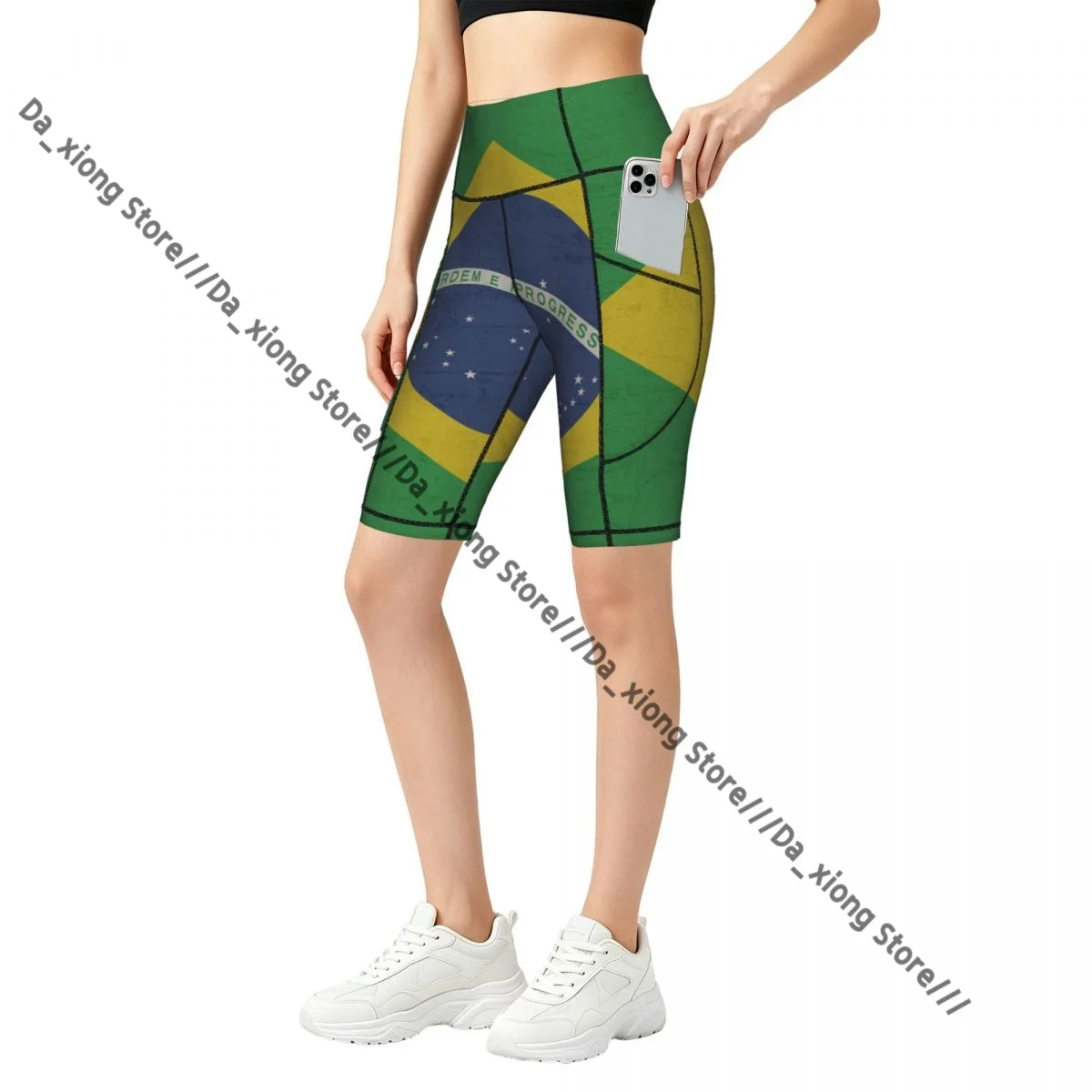 Comfortable Stretchy Yoga Shorts Brazil Flag Vintage Women Gym Exercise Sports Trousers