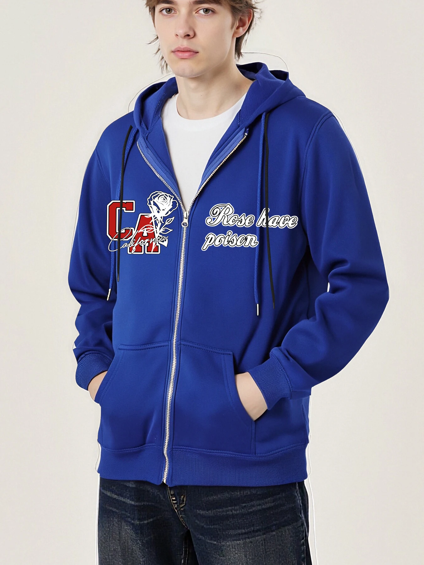 

The Rose Of California Men Zipper Jackets Fashion Loose Clothing Casual Fleece Warm Hoodies Autumn All-Match Unisex Tracksuit