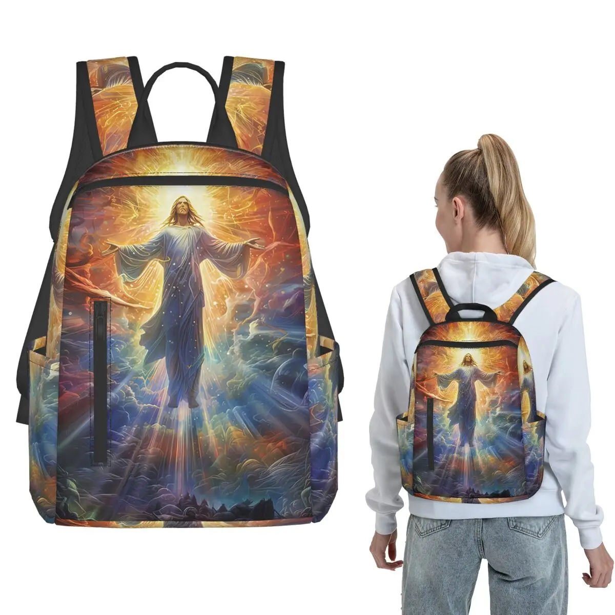 

Angel Jesus Christ In Heaven Backpack Daypack Kids BookBag School Bag Shoulder Bags for Men Women