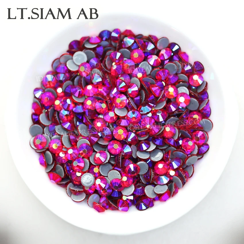 Stunning Lt.Siam AB hot fix crystals strass flat back rhinestones hotfix stones for needlework wedding dress glitters decoration