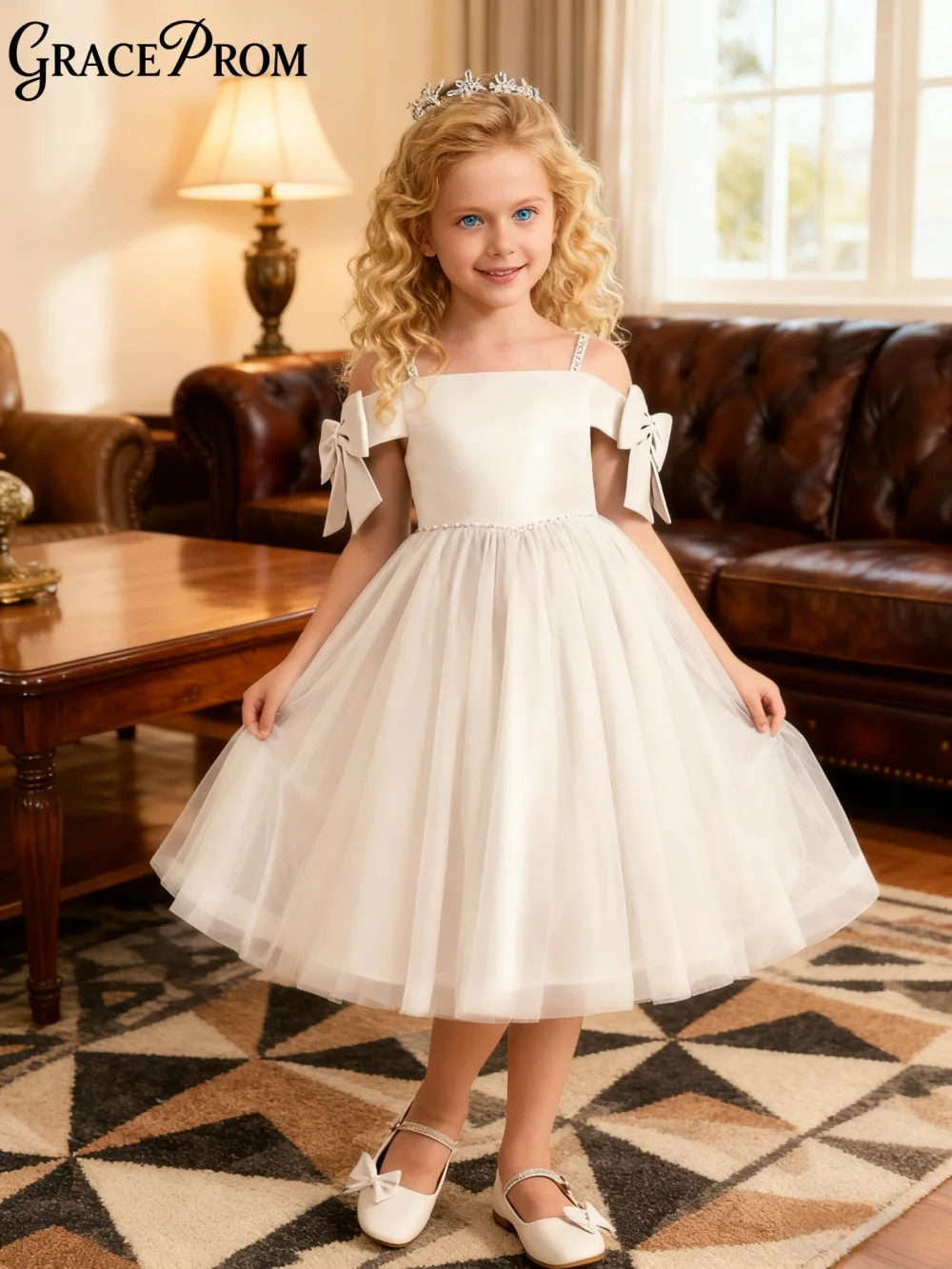 Elegant Spaghetti Strap Ring Girl Dress Fashion Girl Stage Show Dress For Princess Dress Classic Floor-Length Party Gown