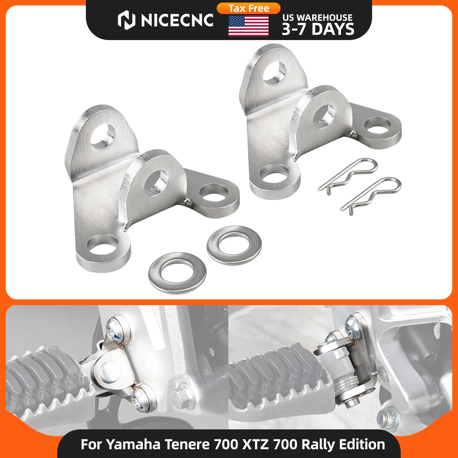 2020-2024 For Yamaha Tenere 700 Rally Edition Tenere 700 /XTZ700 Footpeg Footrests Lowering kit Lower 20MM Yamaha Tenere 700 World Raid 2022 Tenere 700 XTZ700 2019-2024 Tenere 700 T7 Accessories