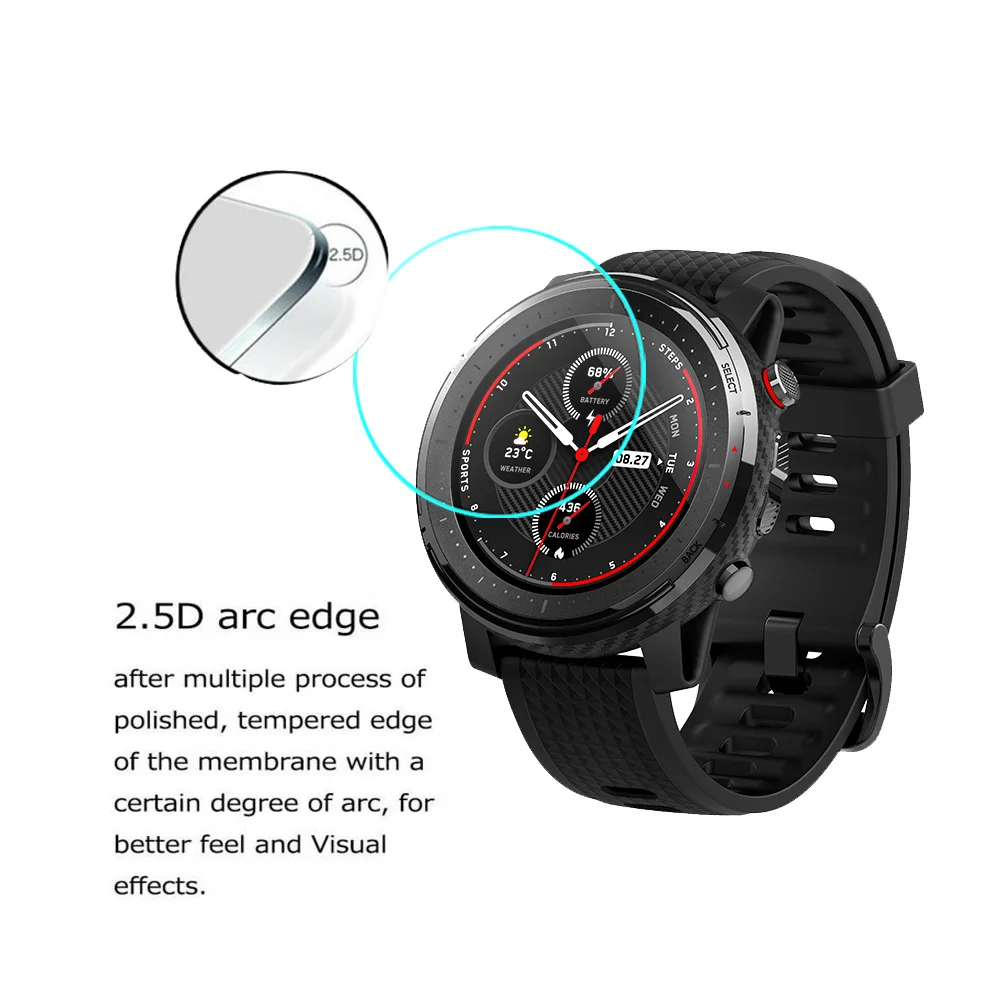 2Pcs 2.5D 9H 0.3mm Tempered Glass For Amazfit Stratos3 TRex Pro Trex2 Gtr4 Falcon Smart Watch Screen Protector Anti-Scratch Film