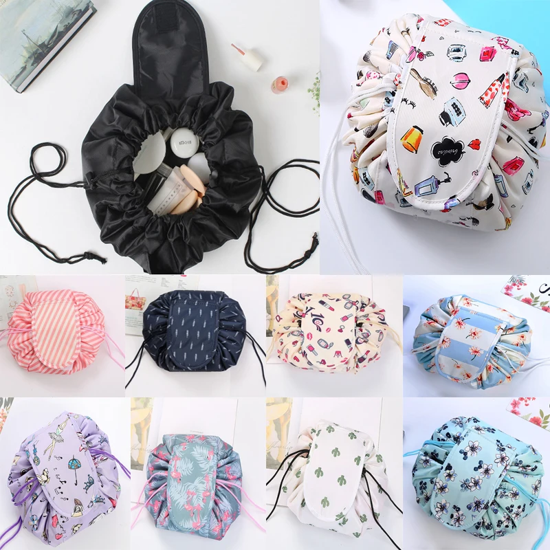 Cosmetic Bag Case Large Women Drawstring Cosmetic Organizer Bag Portable Travel Makeup Brush Organizer Waterproof Pink Bag