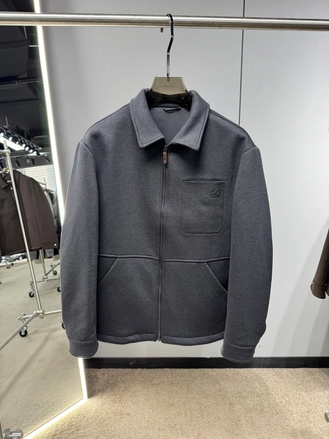 

Italian Sle Luxury Faionable Woolen Men's Casual Busin Jaet down Coat Stand Collar Zipper Closure Long Sve Coat