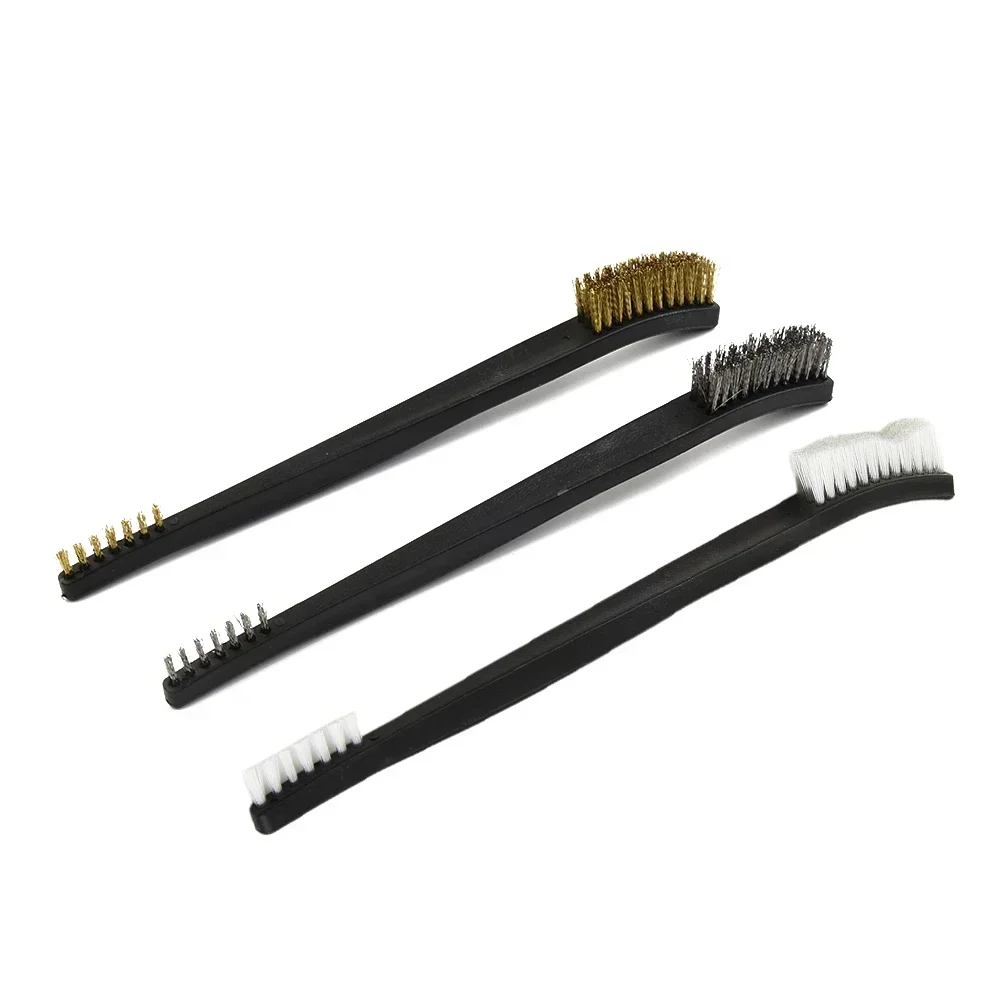 1pc Double Head Wire Brush Set Steel Brass Nylon Cleaning Polishing Metal Rust For Light Metal Spark Plugs Battery Cleaning