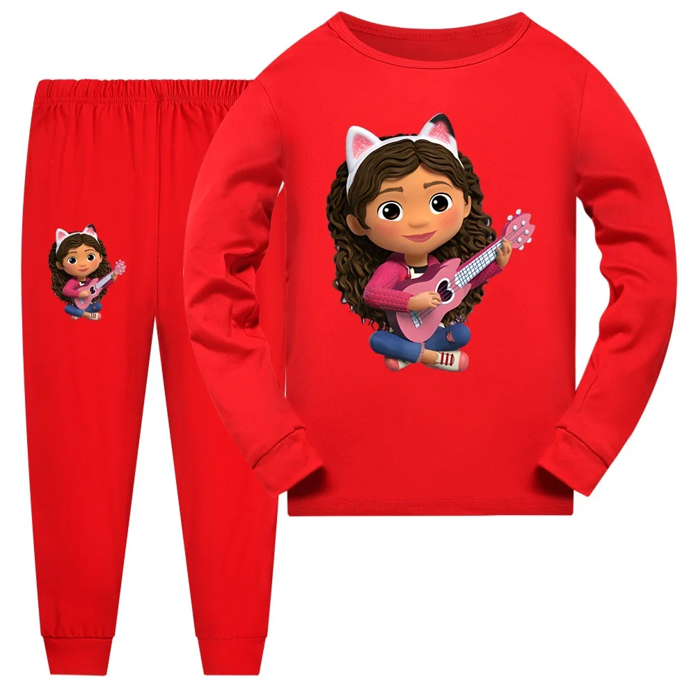 Gabbys Dollhause Clothes Kids Cartoon Gaby Chat Pajamas Set Toddler Girls Long Sleeve T-shirt Pants 2pcs Sets Children Nightwear