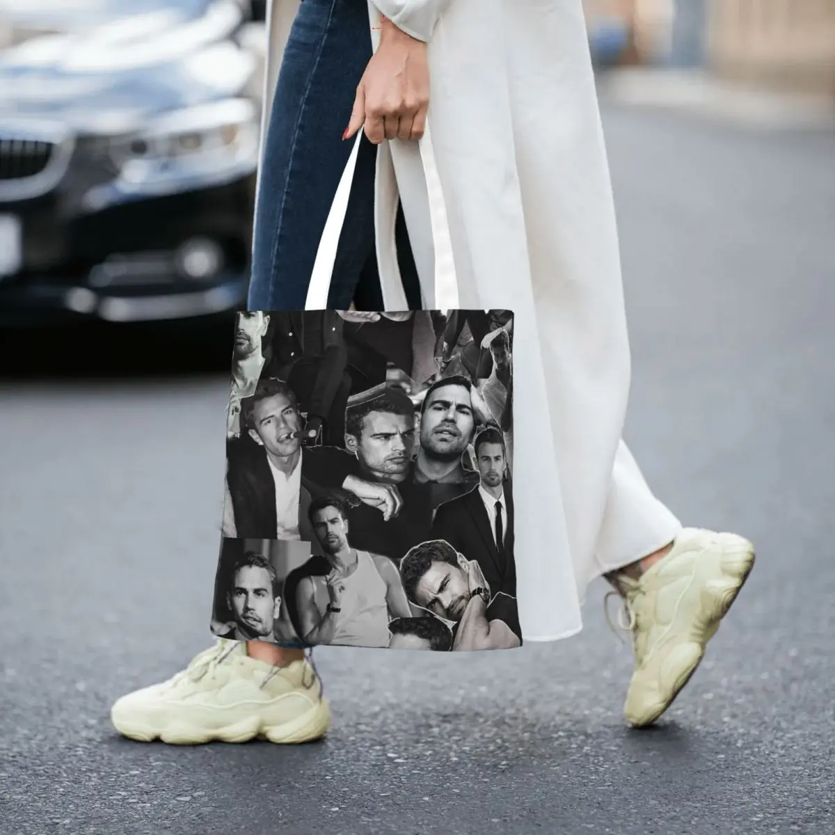 Theo James Photo Collage  Shopping Bags Canvas The Tote Bag Reusable for Girls Shoulder Tote Travel Handbag