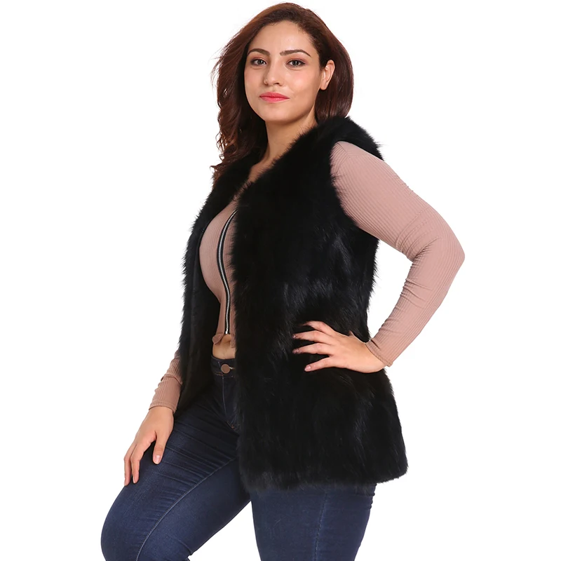 Женское модное тонкое теплое меховое пальто, верхняя одежда, длинный жилет из искусственного меха размером 6XL, женская зимняя повседневная меховая куртка без рукавов
