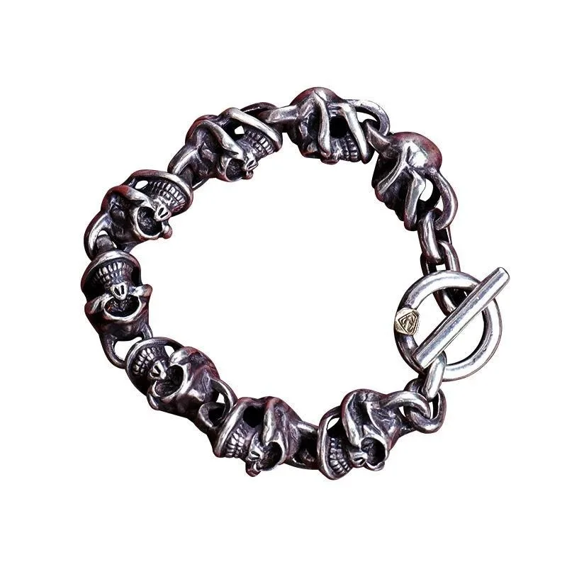 Vintage Stainless steel new design men punk skull chain bracelet men fashion stainless steel charm bracelet jewelry