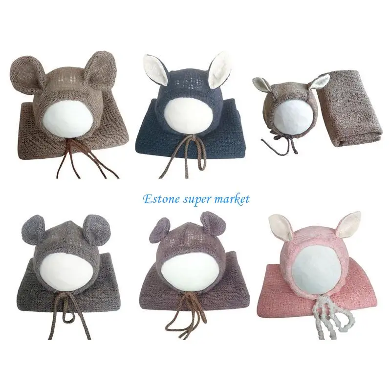 090B الوليد محبوك تمتد التفاف طقم قبعات الكروشيه بطانية بونيه الطفل التصوير الدعائم الرضع صور اطلاق النار الملحقات #5