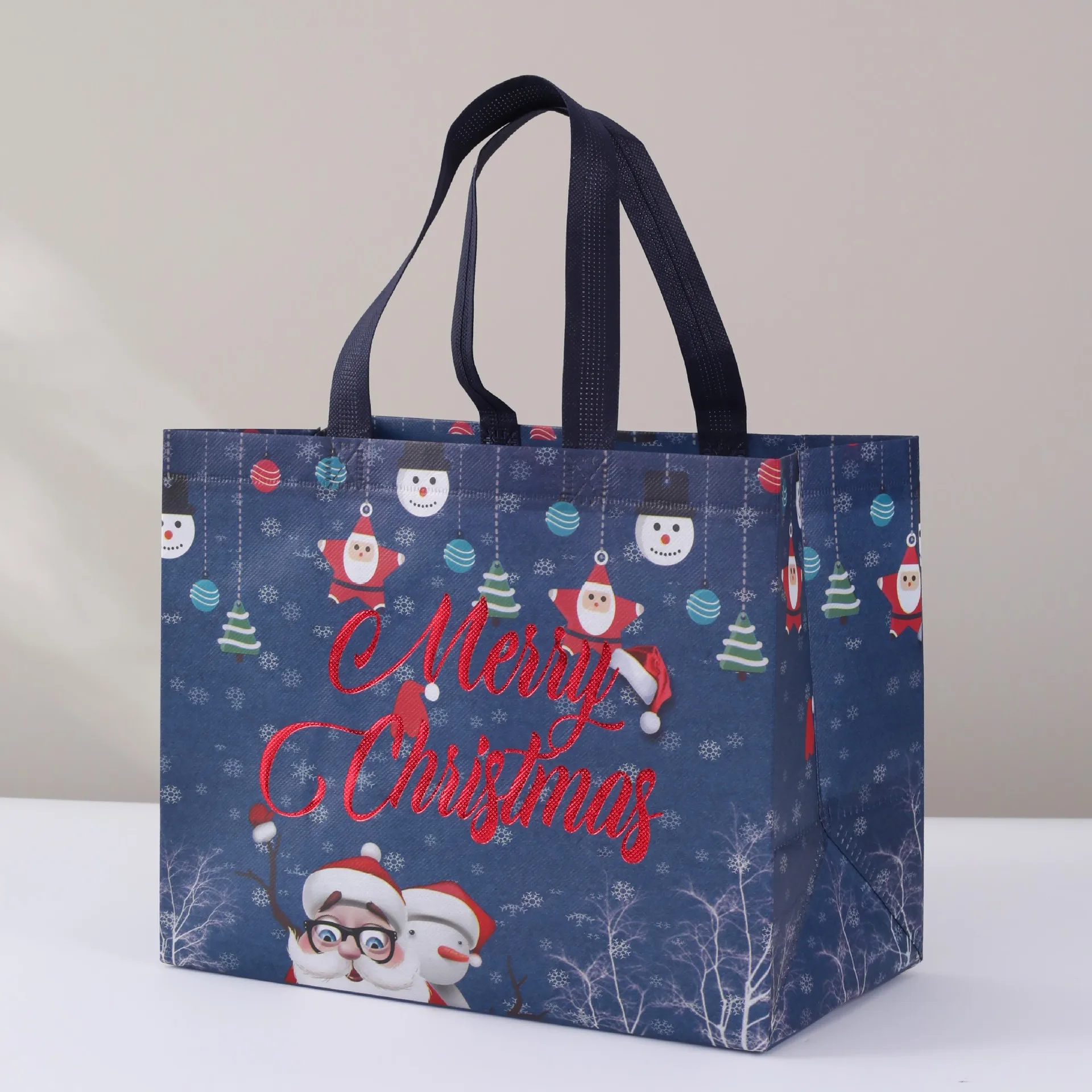 StoBag, borsa regalo di buon natale, grande Tote in tessuto Non tessuto con Design di babbo natale e pupazzo di neve, Shopping e decorazione,