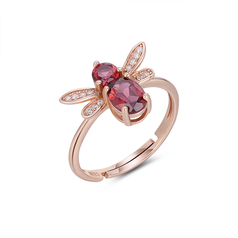 

Natural Stone Ring Ruby Real Silver 925 Fine Jewelry For Women Honey Bee Designer Girlfriend Birthday Gift Gems Cute Accessories