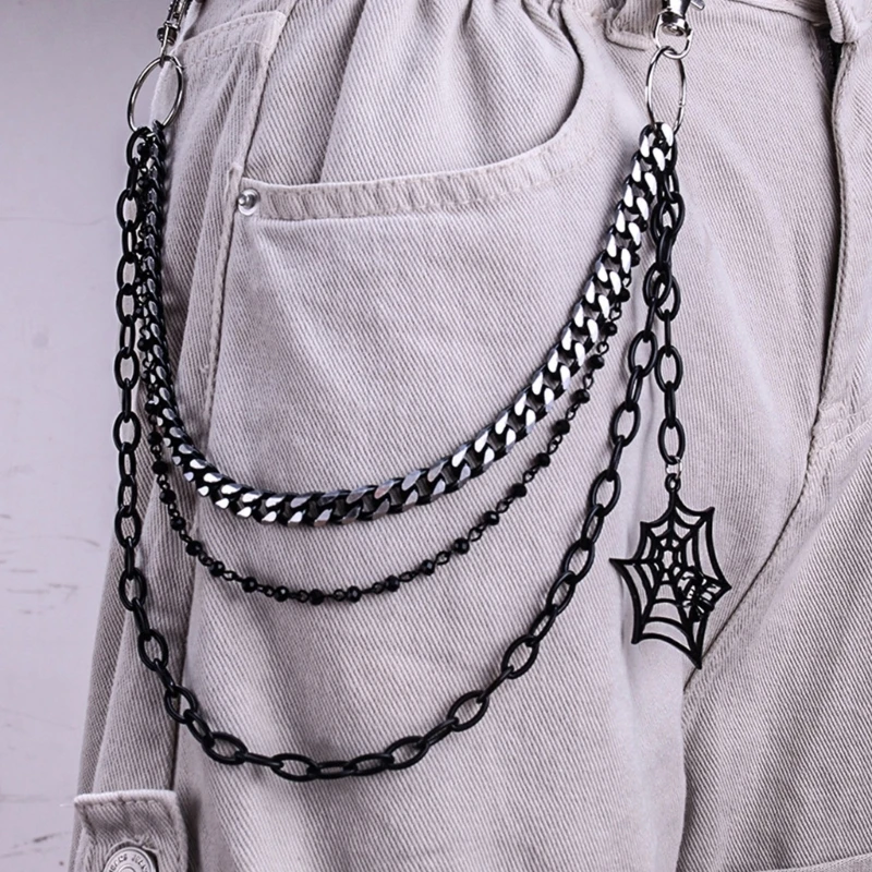 Punk Jeans Pants Chain Multi Layer Chain Cobweb Charm Waist Wallet Jewelry Harajuku Belt for Dancers Accessories