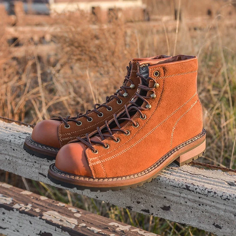 Nowe wysokiej jakości męskie buty Vintage Casual skórzane botki ze skóry bydlęcej platformy buty motocyklowe brytyjskie oprzyrządowanie
