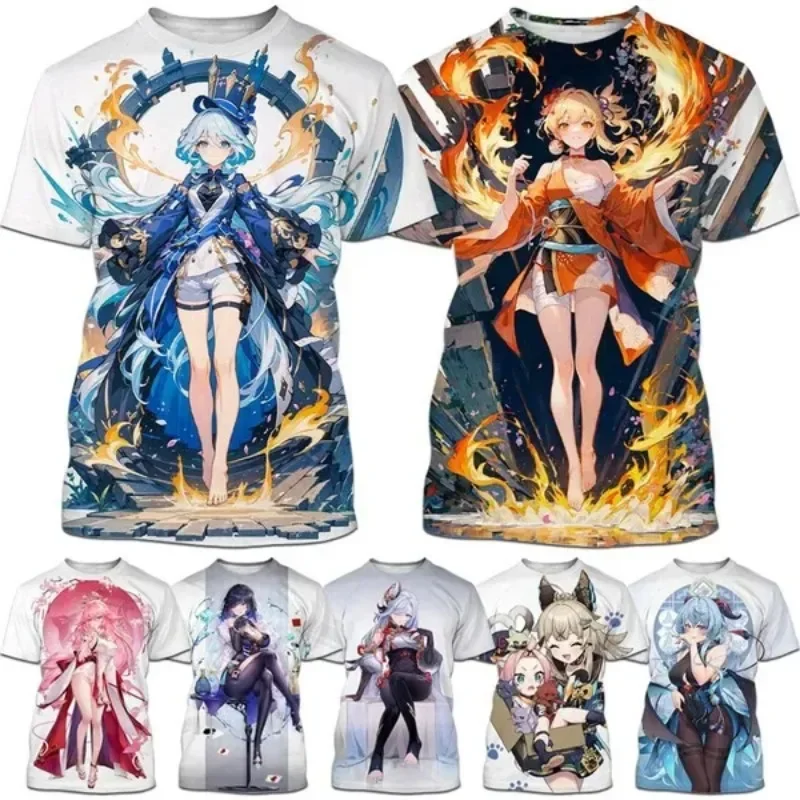 Game Anime Genshin Impact T Shirt Men/women Round Neck 3d Print Graphic T-shirt Casual Short Sleeve Cute Girl T-shirts Tee