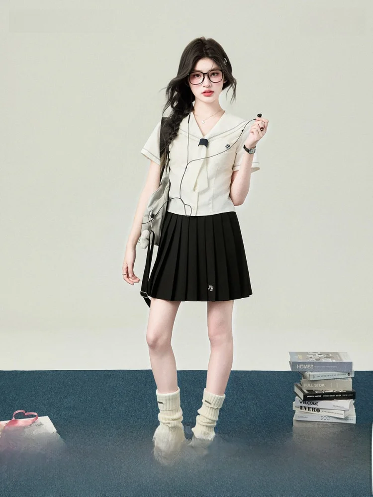 

Mrs. Flower Bell JK orm ort Sve Sailor Collar irt Women's Summer aduation Season School Supply Top College Sle