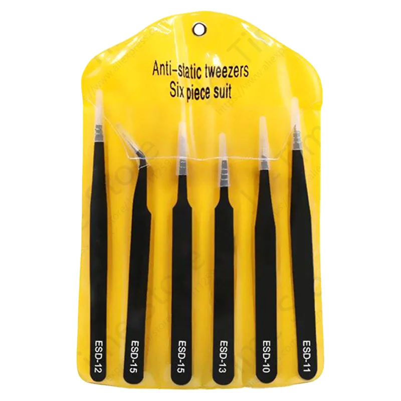 Juego de herramientas de reparación de relojes, pinzas de aleación de acero inoxidable, antiestáticas para trabajos de precisión, 6 uds.