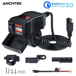Anchtek-Carregador montado em veículo de motocicleta, adaptador impermeável, portas USB PD, carga rápida 3.0 com interruptor, acessório Moto, telefone 12V