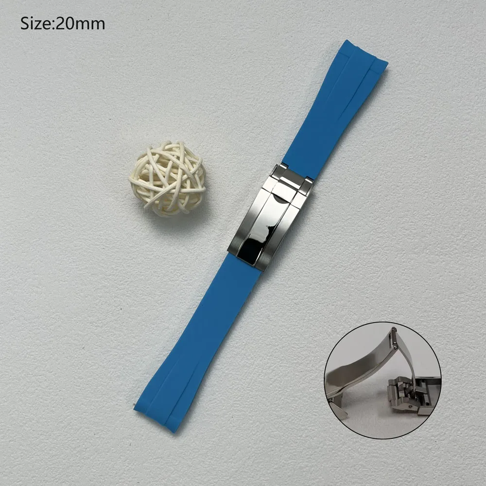 حزام مطاطي للرجال مقاس 20 مم مع مشبك أمان قابل للطي لاستبدال ملحقات علبة الساعة مناسبة لساعة الغوص أو ساعات الكوارتز VK63