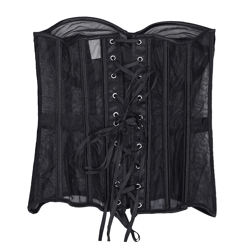 Women summer breathable mesh corset Sexy Mesh Bustier Corset Vintage Strapless Lace-Up Overbust Waist Trainer Cincher Bra Corset