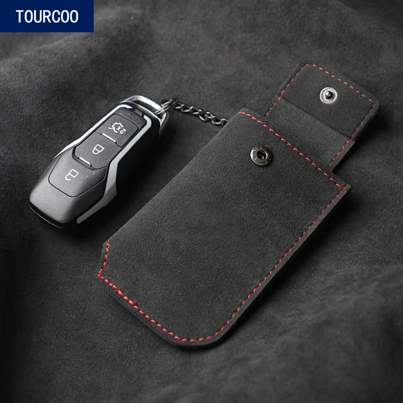 

For ZEEKR 001 009 Alcantara Suede Key Case Bag Key Holder Organizer Pouch Car Key Wallet