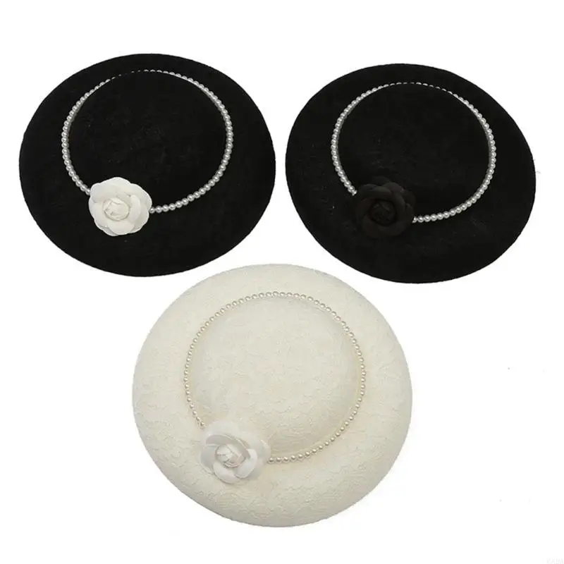 

Elegant Pearls Embellished Linen Bucket Hat With Flower Accents For Weddings And Outdoor Event 6XDA